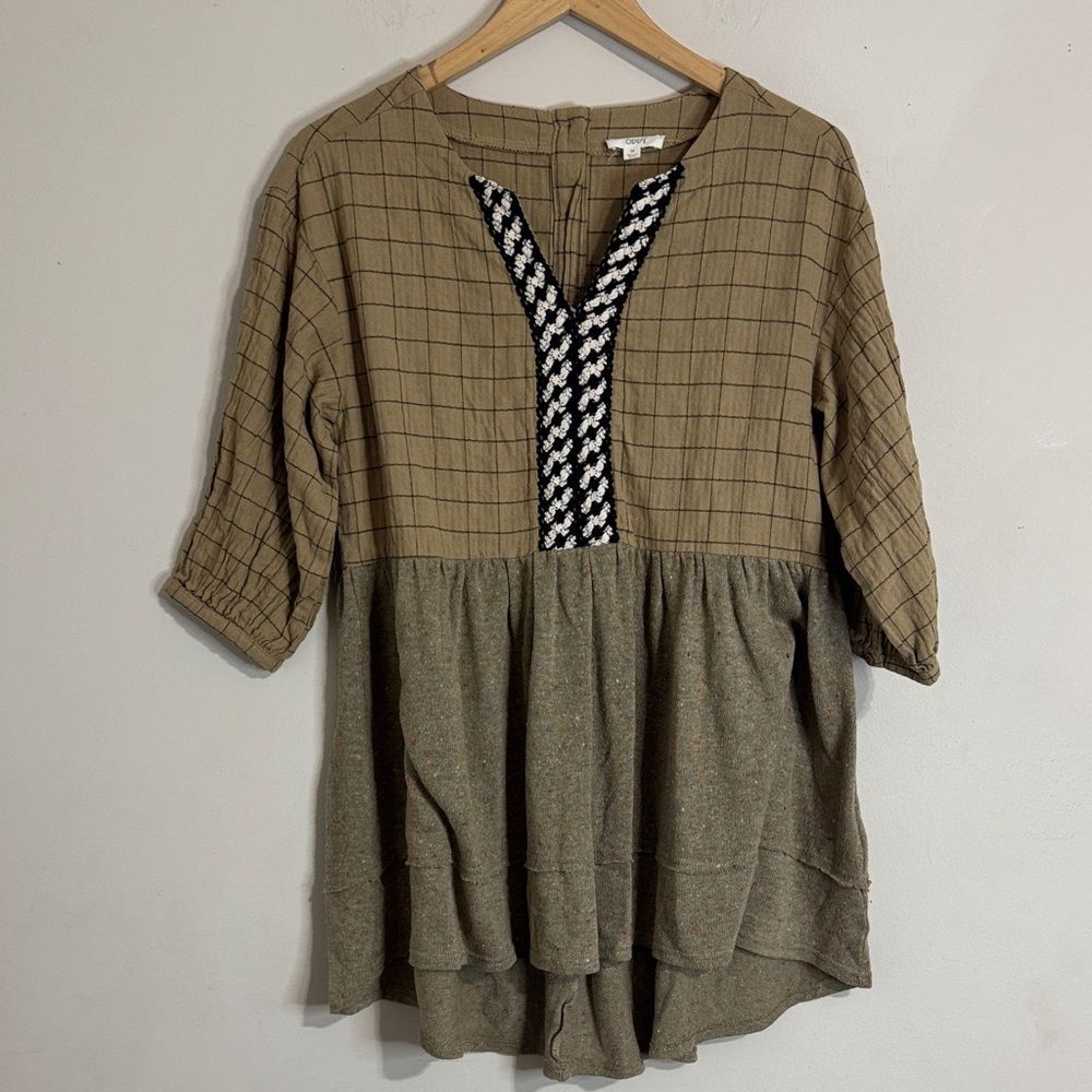 NWOT ODDY Plaid Button Back Babydoll Top size M Cottagecore Prairie Casual Boho